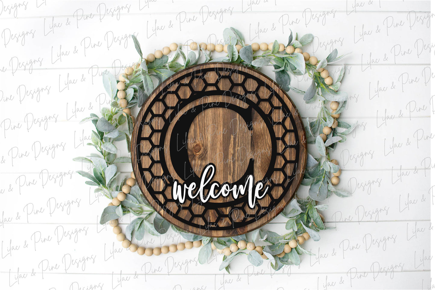Monogram Honeycomb Welcome, Monogram SVG, Welcome door hanger, Glowforge file, laser cut file