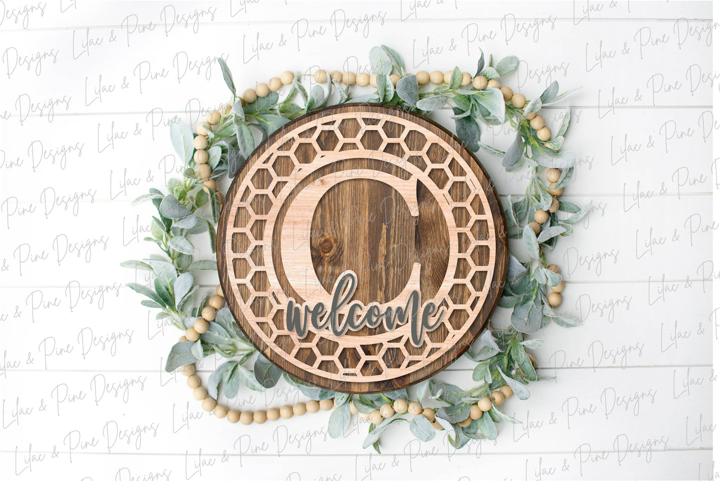 Monogram Honeycomb Welcome, Monogram SVG, Welcome door hanger, Glowforge file, laser cut file