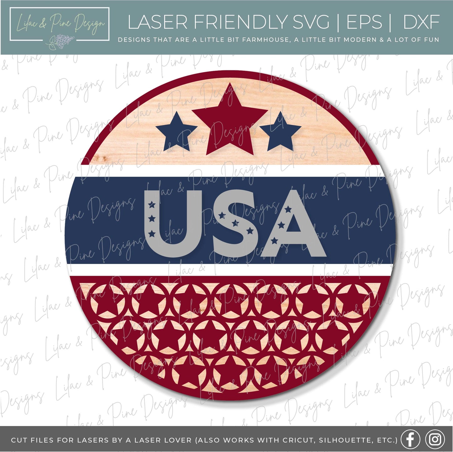 Patriotic Welcome round sign, July 4th door decor SVG, USA SVG, Olympics decor, Independence Day porch sign, Glowforge Svg, laser cut file