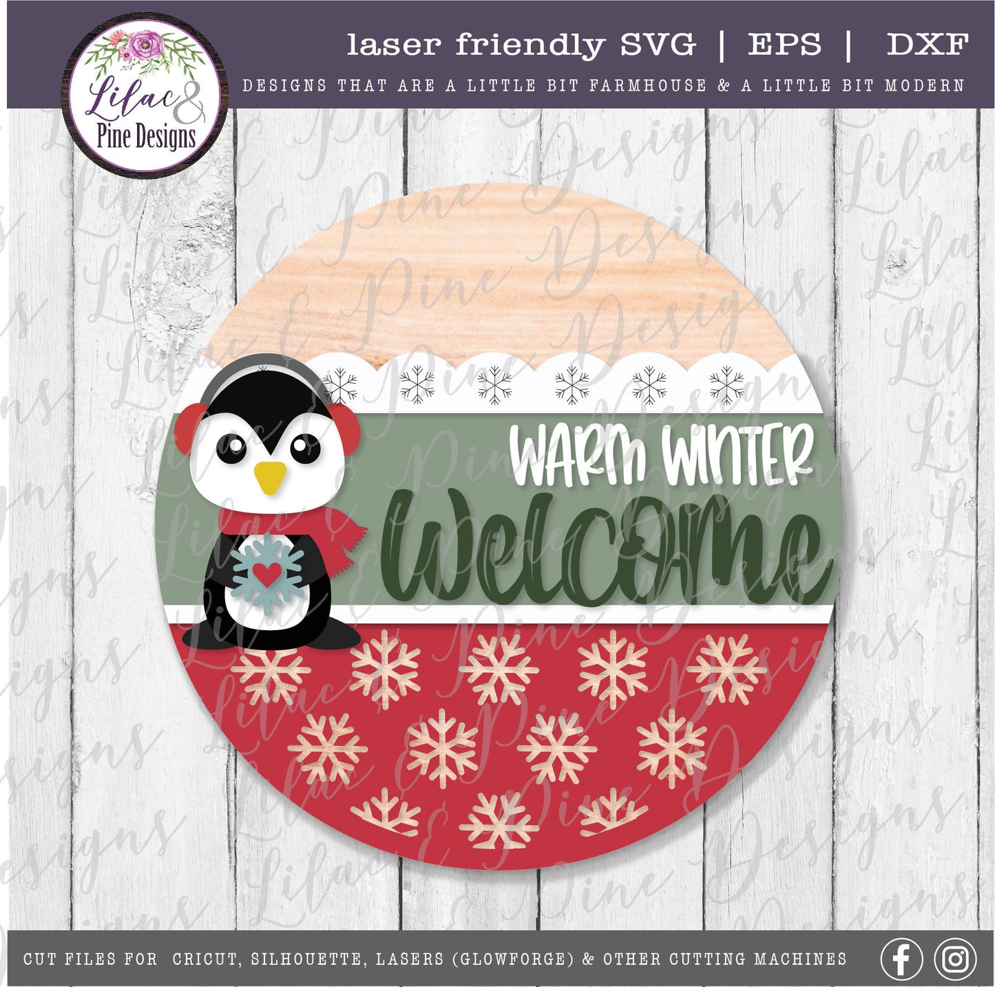Warm Winter Welcome Penguin sign, Penguin decor svg, Christmas SVG, snowflake pattern svg, winter decor, laser cut file, Glowforge SVG