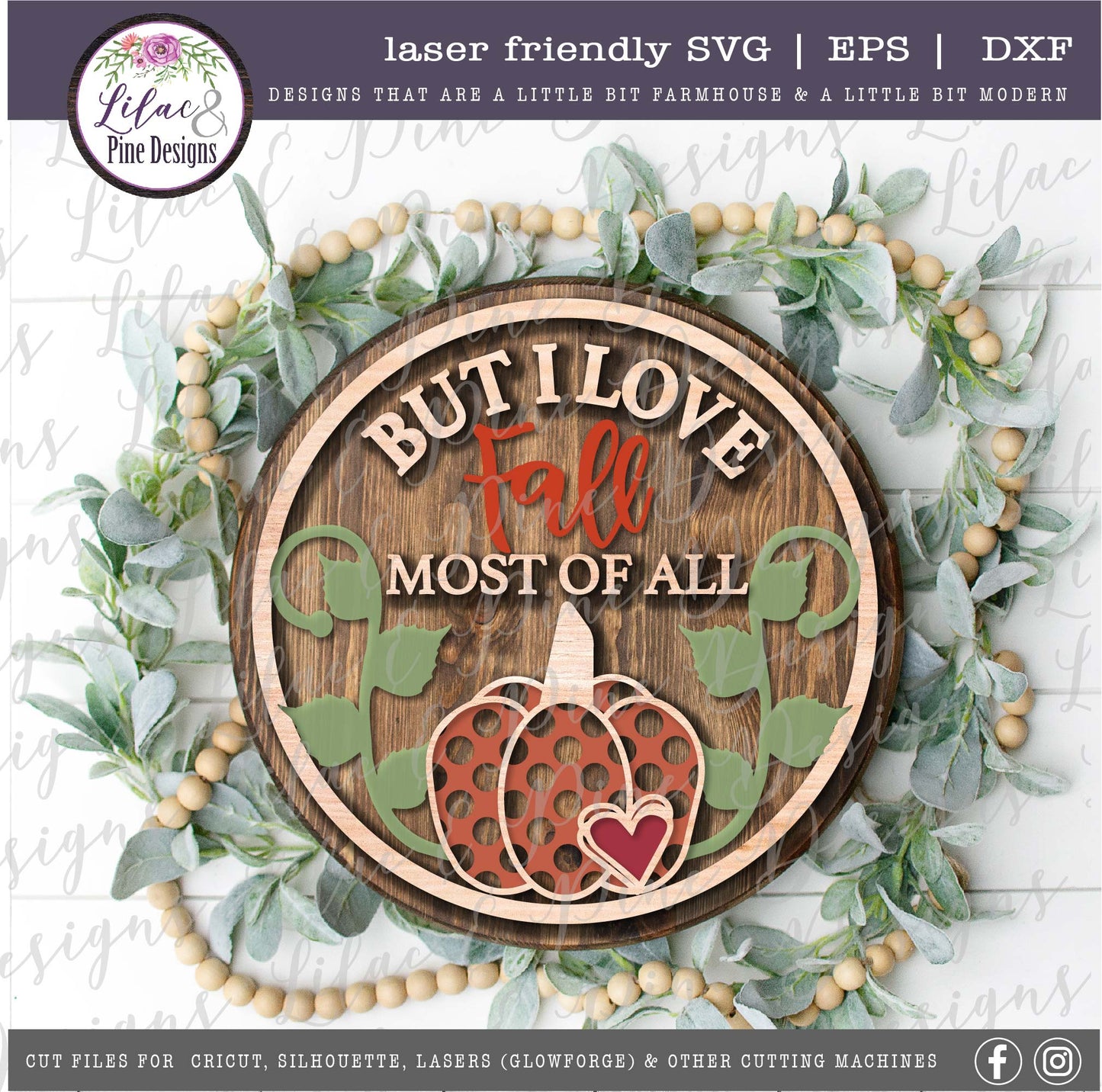 I Love Fall Most of All sign SVG, Polka dot pumpkin SVG, Fall SVG, Autumn SVG, Fall porch decor, laser cut file, Glowforge SVG