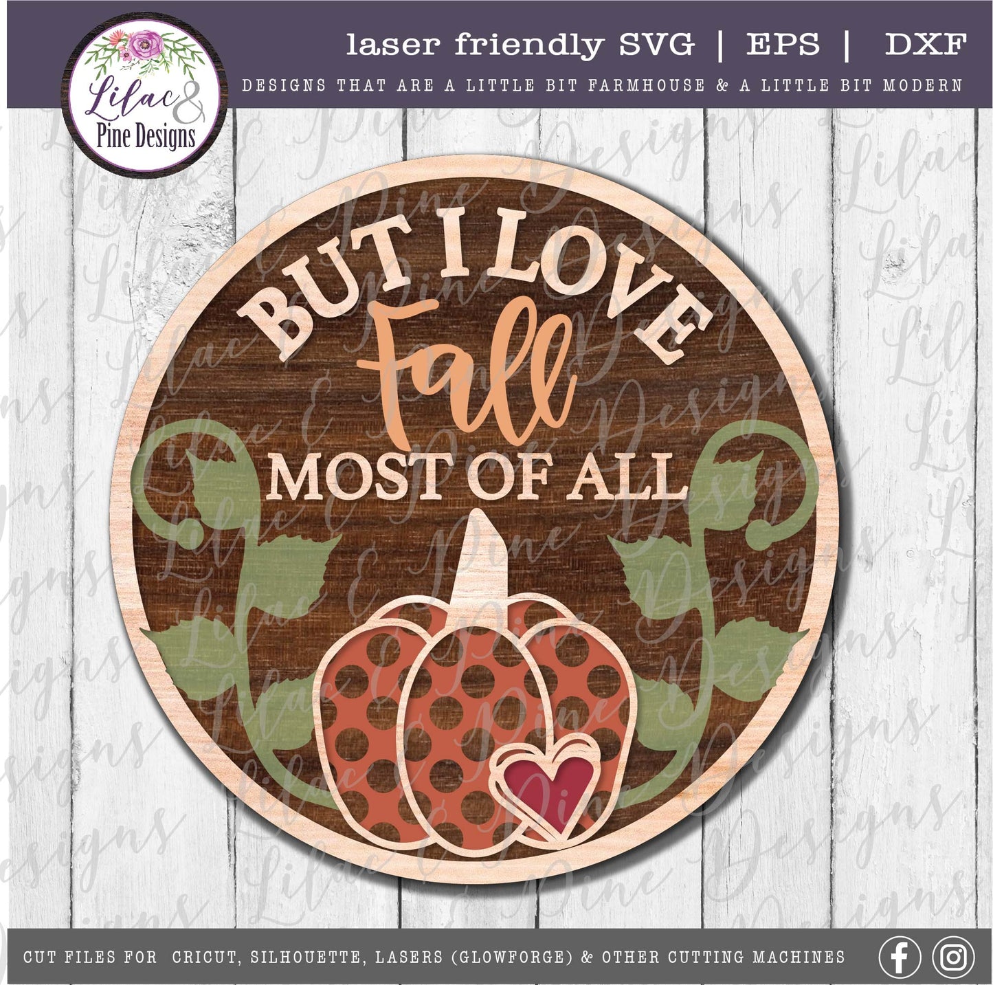 I Love Fall Most of All sign SVG, Polka dot pumpkin SVG, Fall SVG, Autumn SVG, Fall porch decor, laser cut file, Glowforge SVG