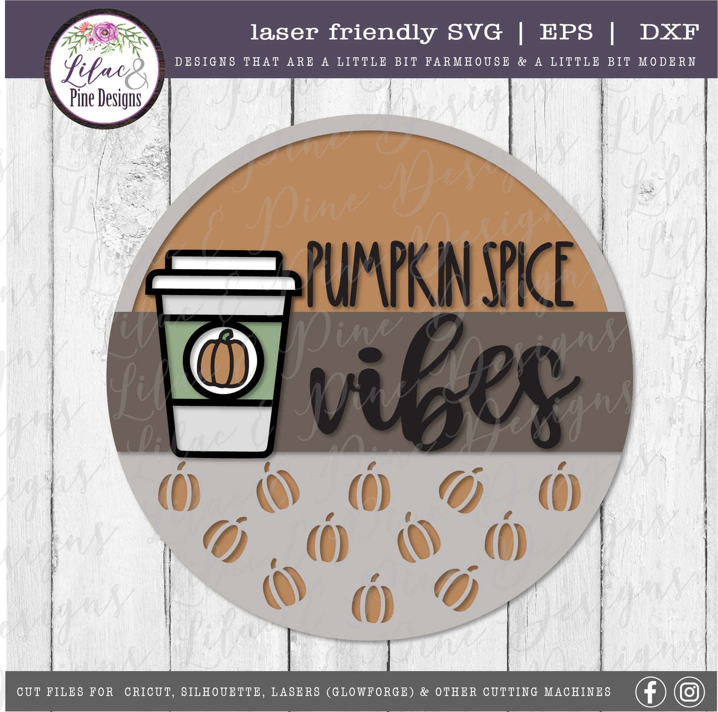 Pumpkin Spice round sign SVG, fall decor SVG, coffee design, laser cut file, Glowforge Svg