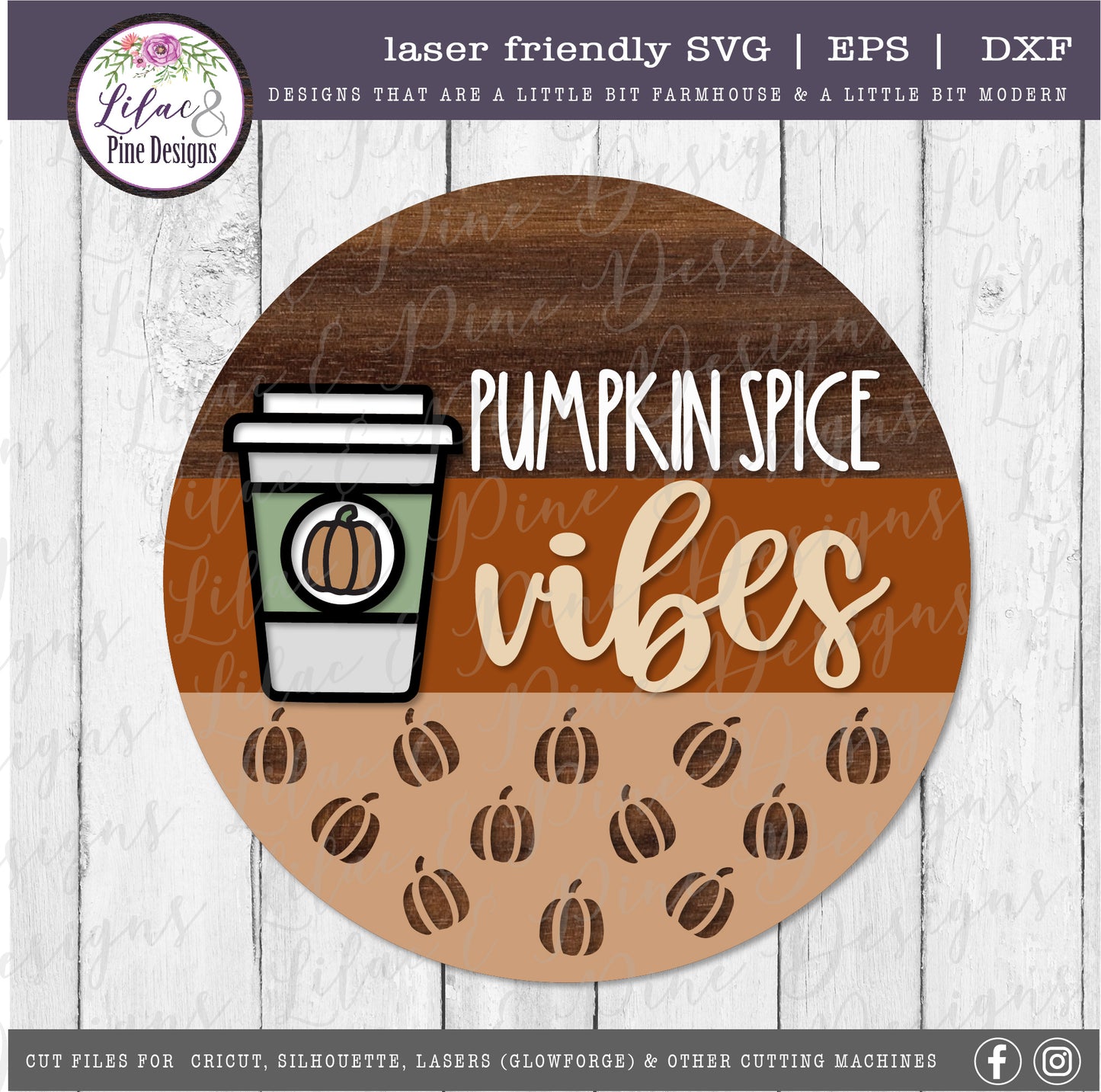 Pumpkin Spice round sign SVG, fall decor SVG, coffee design, laser cut file, Glowforge Svg