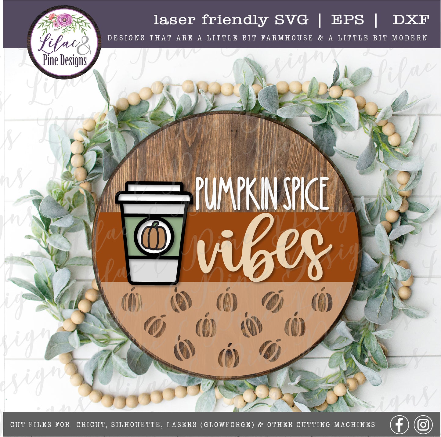 Pumpkin Spice round sign SVG, fall decor SVG, coffee design, laser cut file, Glowforge Svg