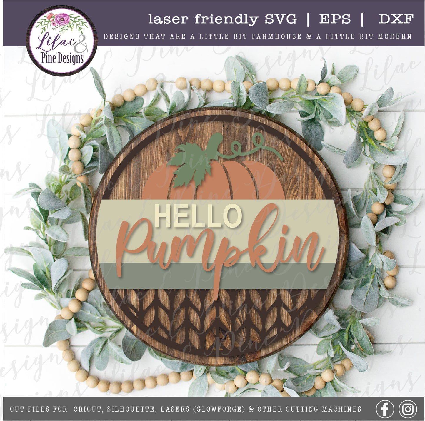 Hello Pumpkin Sweater pattern round sign SVG, fall porch decor SVG, laser cut file, Glowforge SVG