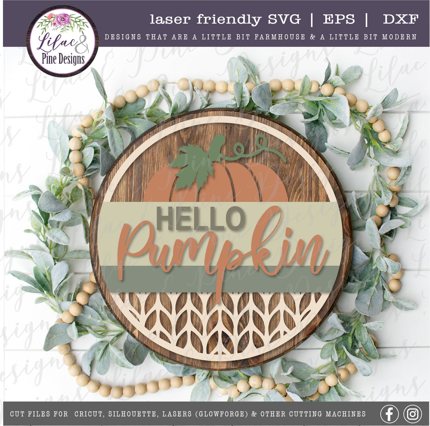 Hello Pumpkin Sweater pattern round sign SVG, fall porch decor SVG, laser cut file, Glowforge SVG