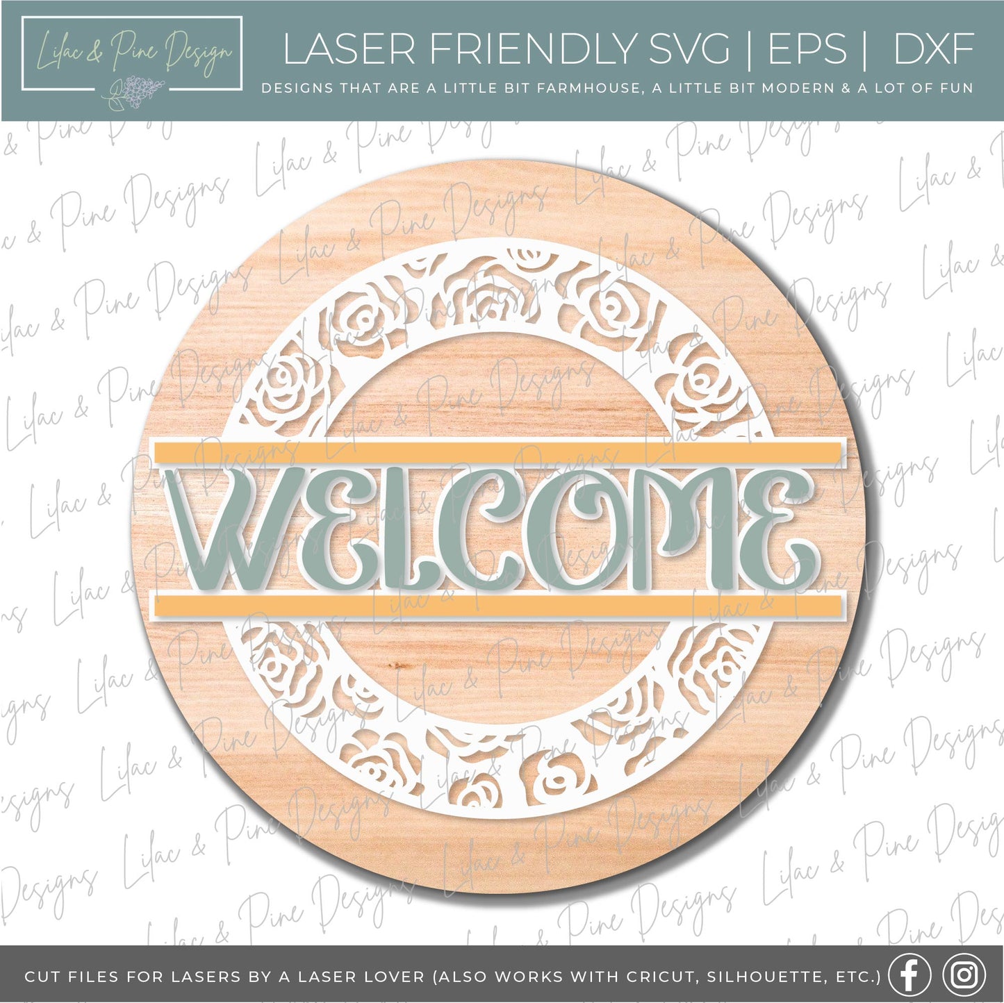 Rose Welcome Door hanger, floral decor SVG, rose svg, flower SVG, spring sign, summer sign SVG Glowforge Svg, laser cut file