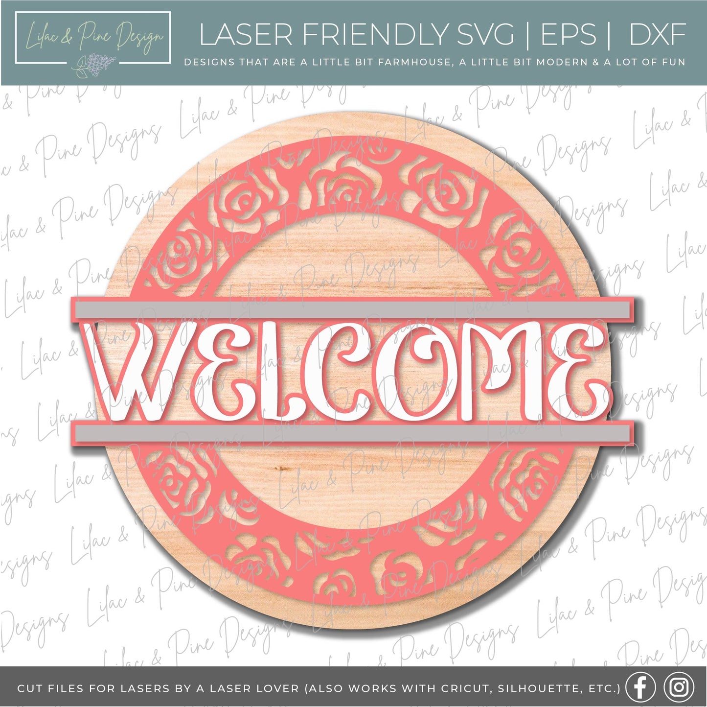 Rose Welcome Door hanger, floral decor SVG, rose svg, flower SVG, spring sign, summer sign SVG Glowforge Svg, laser cut file