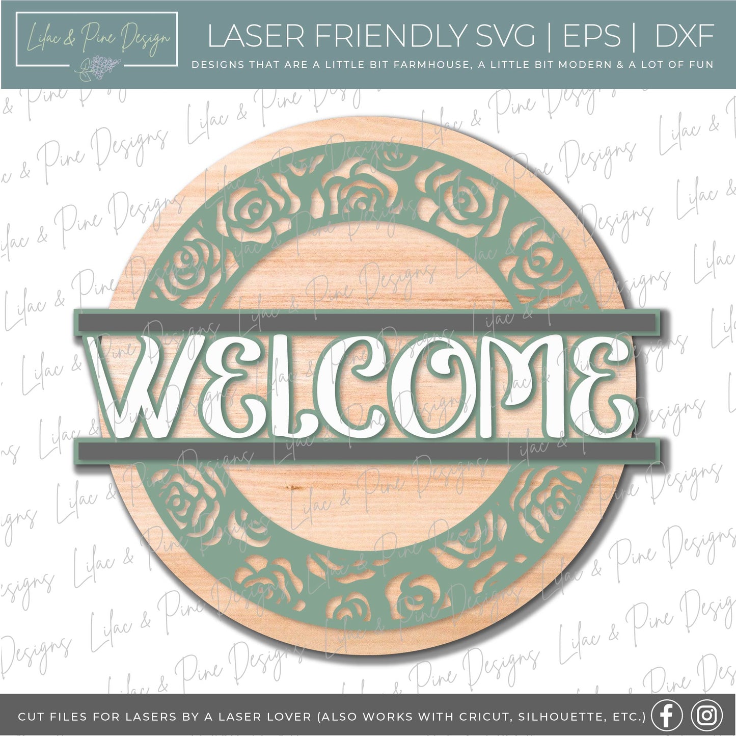 Rose Welcome Door hanger, floral decor SVG, rose svg, flower SVG, spring sign, summer sign SVG Glowforge Svg, laser cut file