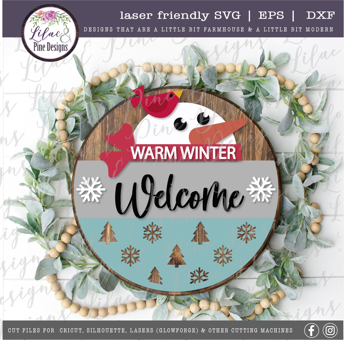 Warm Winter Welcome sign SVG, Snowman Welcome SVG, Winter decor SVG, Snowman porch sign SVG, Winter round sign, laser cut file, Glowforge SVG