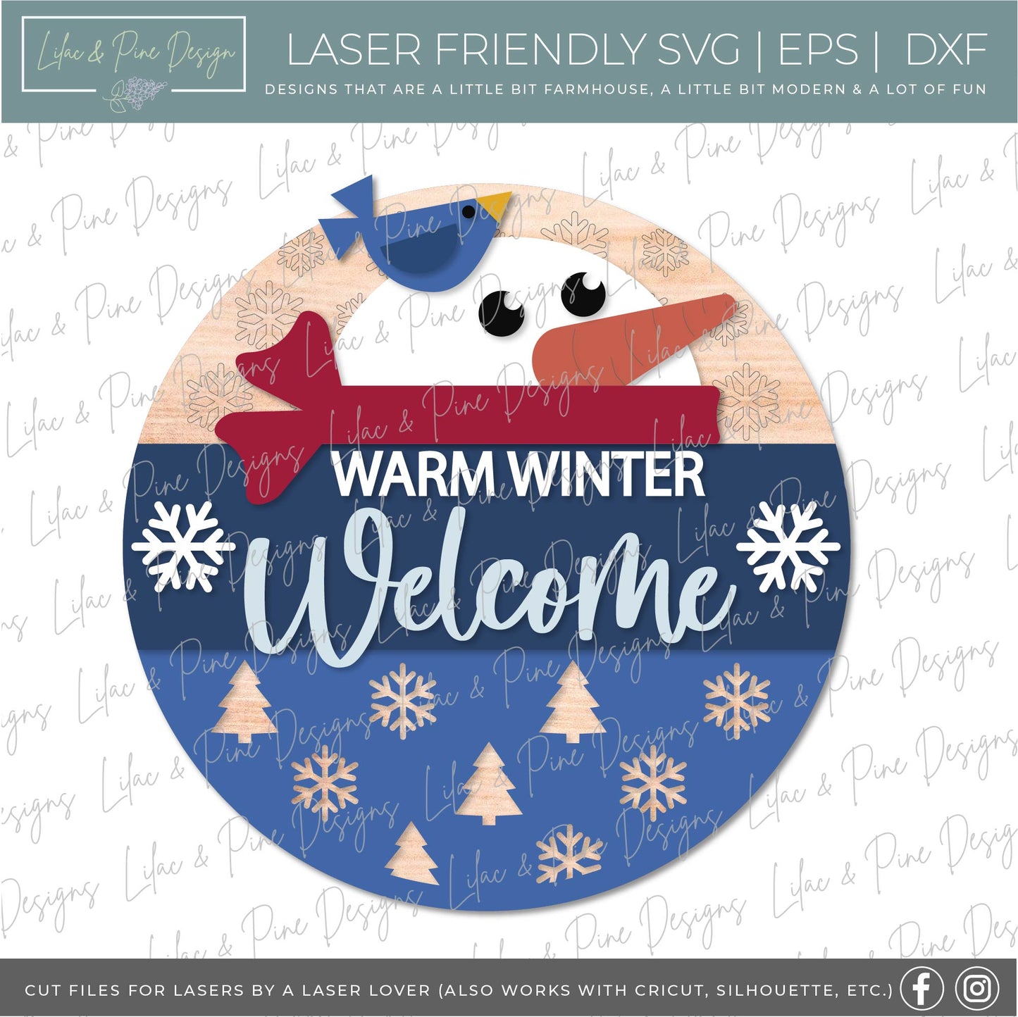 Warm Winter Welcome sign SVG, Snowman Welcome SVG, Winter decor SVG, Snowman porch sign SVG, Winter round sign, laser cut file, Glowforge SVG
