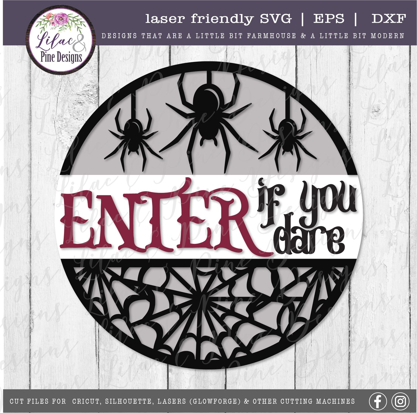 Enter if you Dare Sign SVG, Halloween Welcome SVG, Spooky SVG, Spider SVG, Spiderweb pattern SVG, Door Round, Happy Halloween SVG, Halloween decor, laser cut file, Glowforge SVG