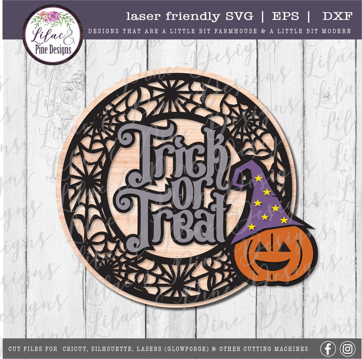 Spiderweb frame Trick or Treat Sign SVG, Halloween Welcome SVG, Spooky SVG, Jack o Lantern SVG, Door Round, Happy Halloween SVG, Halloween decor, laser cut file, Glowforge SVG