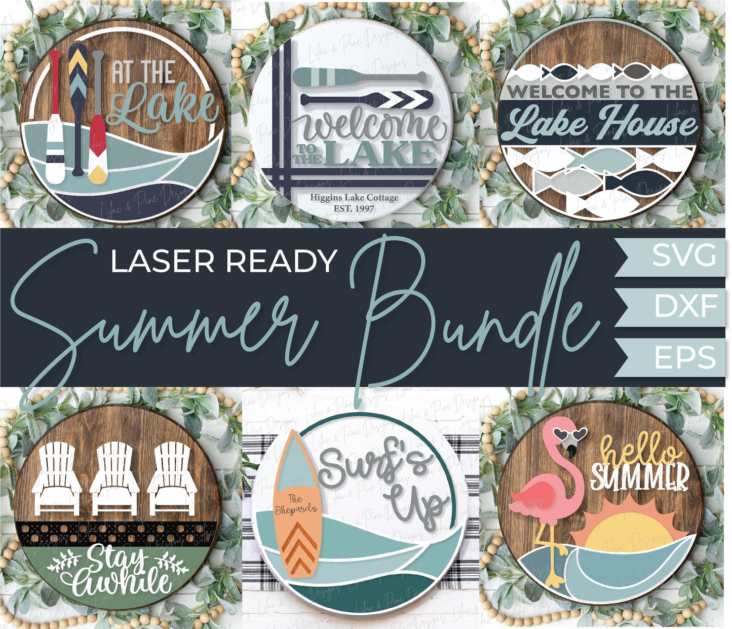 Summer Bundle - Volume 1, 48 FILES - laser cut files, Glowforge laser files, door hanger SVG