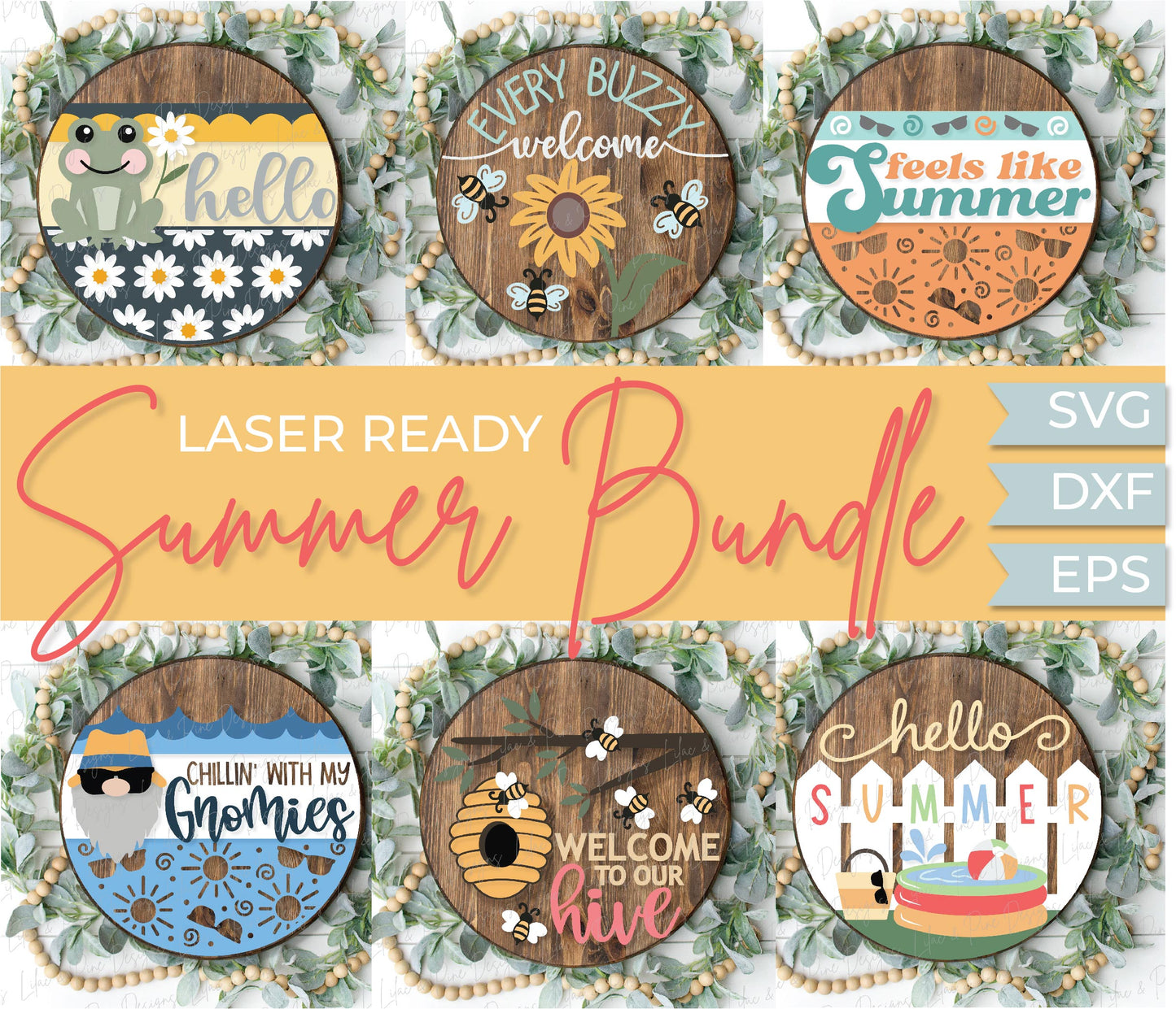 Summer Bundle - Volume 1, 48 FILES - laser cut files, Glowforge laser files, door hanger SVG