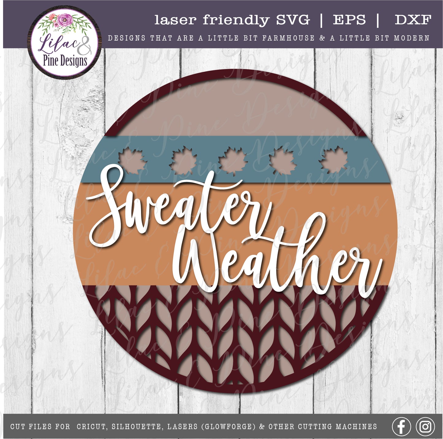 Sweater Weather round sign SVG, fall porch decor SVG, laser cut file, Glowforge SVG