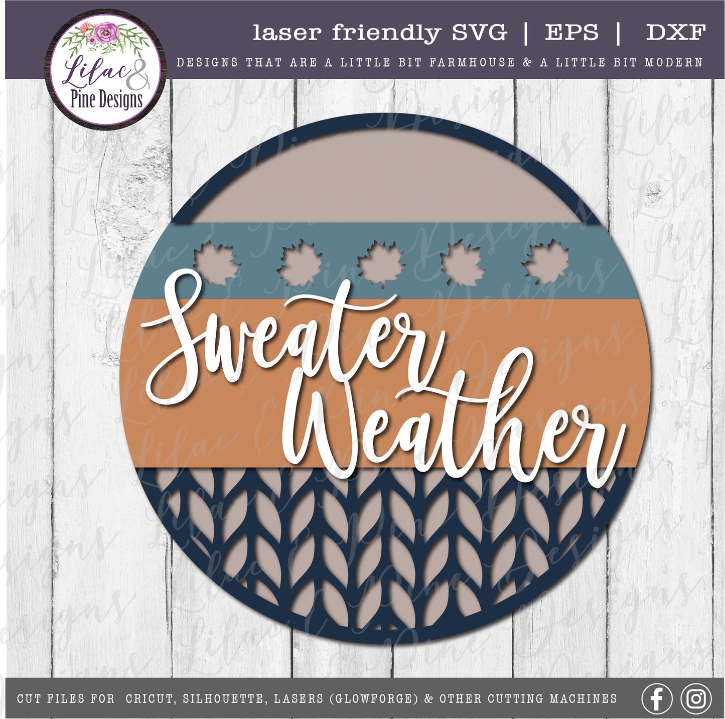 Sweater Weather round sign SVG, fall porch decor SVG, laser cut file, Glowforge SVG