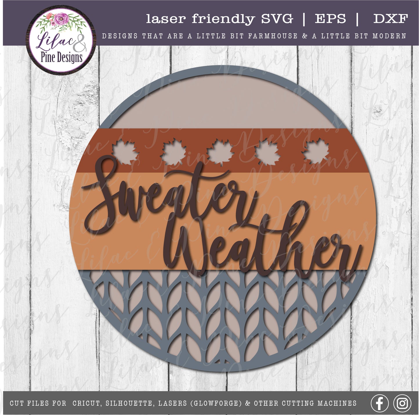 Sweater Weather round sign SVG, fall porch decor SVG, laser cut file, Glowforge SVG