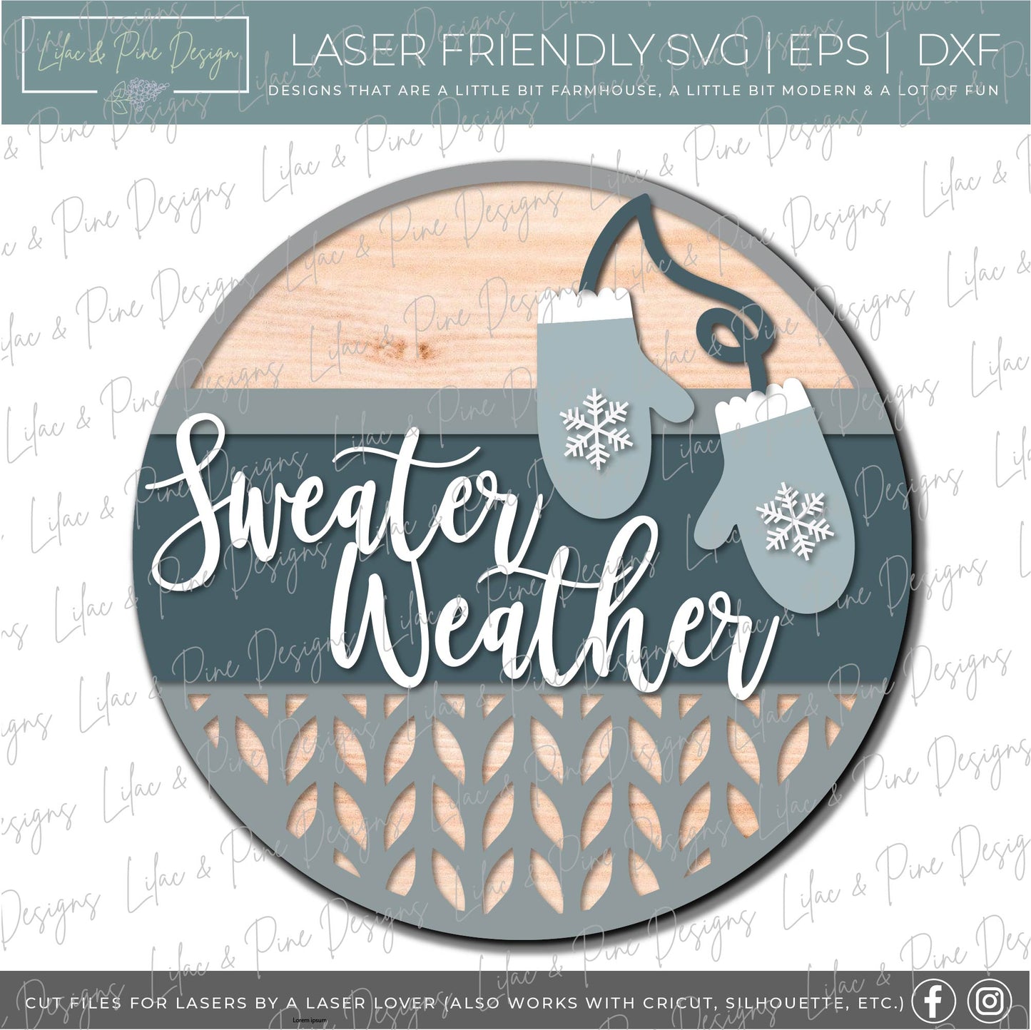 Sweater Weather Mitten door hanger SVG, Winter Welcome sign SVG, winter door round SVG, winter decor, snow SVG, mitten SVG, laser cut file, Glowforge SVG