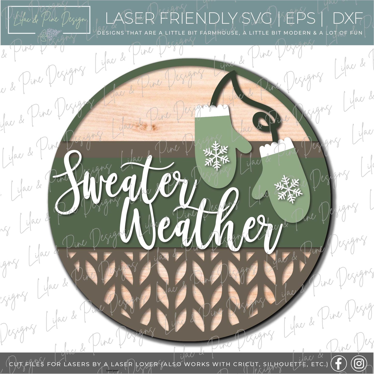 Sweater Weather Mitten door hanger SVG, Winter Welcome sign SVG, winter door round SVG, winter decor, snow SVG, mitten SVG, laser cut file, Glowforge SVG