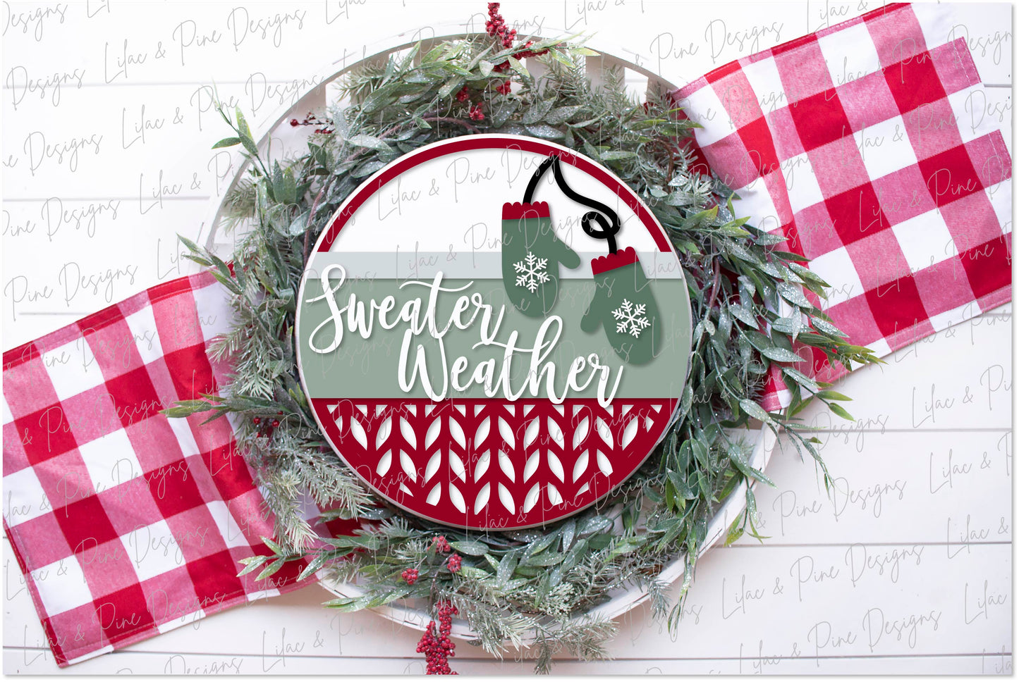 Sweater Weather Mitten door hanger SVG, Winter Welcome sign SVG, winter door round SVG, winter decor, snow SVG, mitten SVG, laser cut file, Glowforge SVG