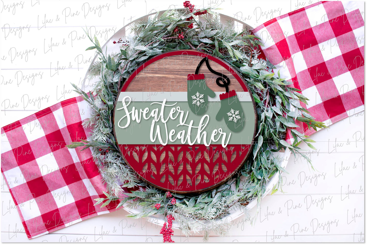 Sweater Weather Mitten door hanger SVG, Winter Welcome sign SVG, winter door round SVG, winter decor, snow SVG, mitten SVG, laser cut file, Glowforge SVG