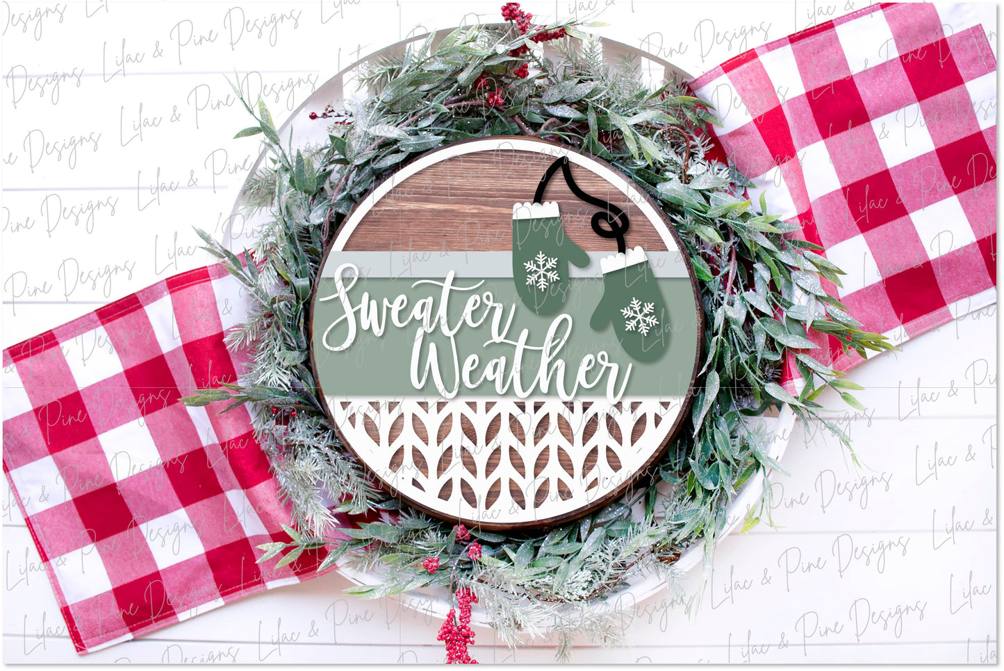 Sweater Weather Mitten door hanger SVG, Winter Welcome sign SVG, winter door round SVG, winter decor, snow SVG, mitten SVG, laser cut file, Glowforge SVG