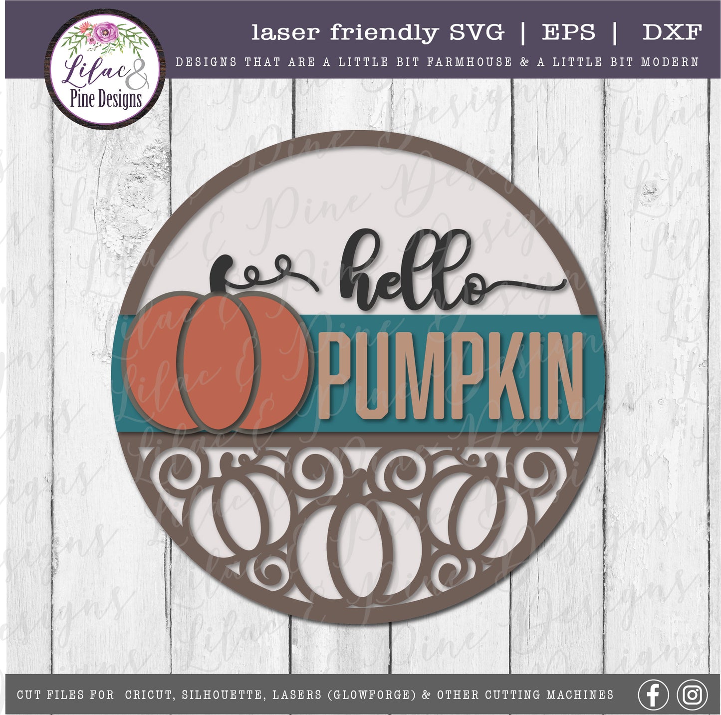 Swirly pumpkin pattern round sign SVG, fall porch decor SVG, laser cut file, Glowforge SVG
