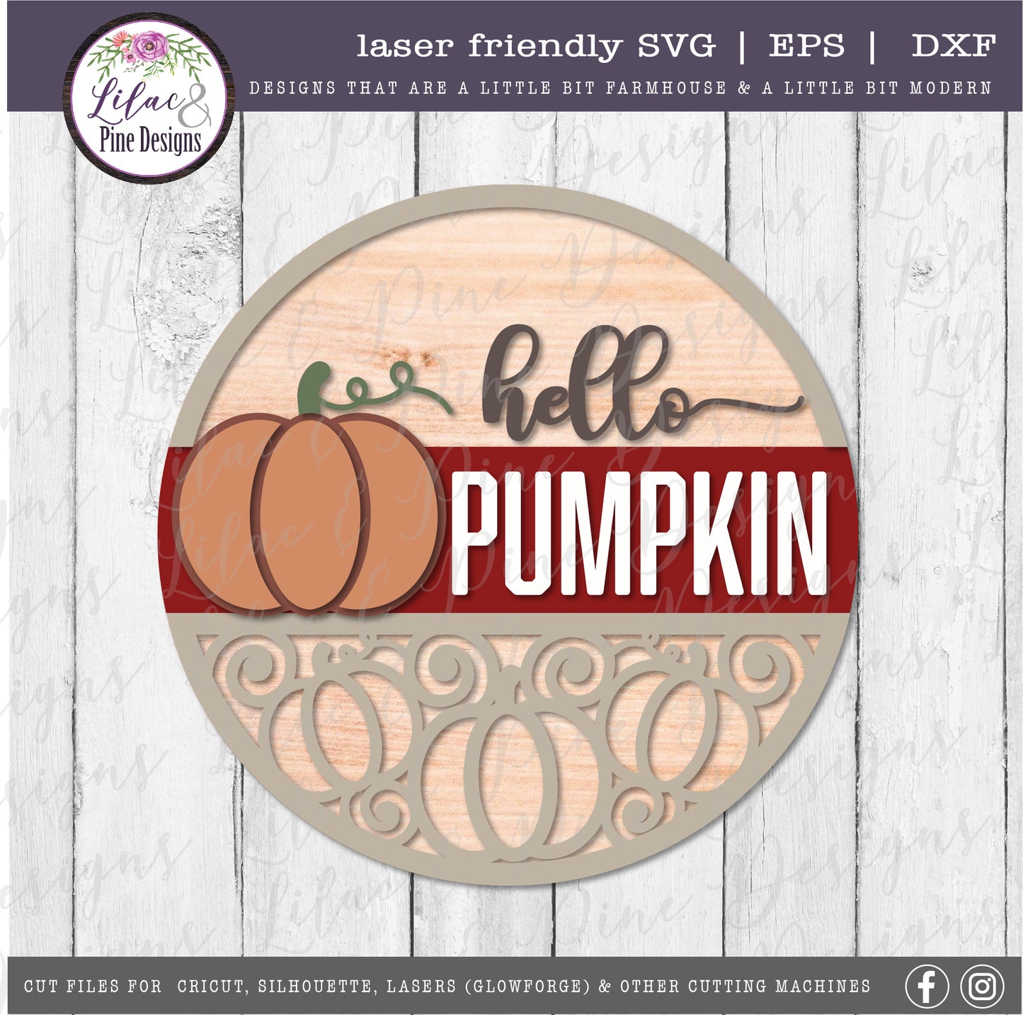 Swirly pumpkin pattern round sign SVG, fall porch decor SVG, laser cut file, Glowforge SVG