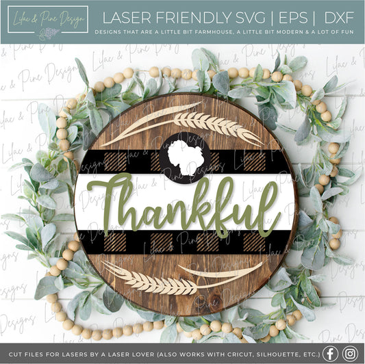 Thankful turkey sign SVG, Thanksgiving round SVG, Fall Welcome, Turkey porch decor svg, buffalo plaid svg, Glowforge Svg, laser cut file