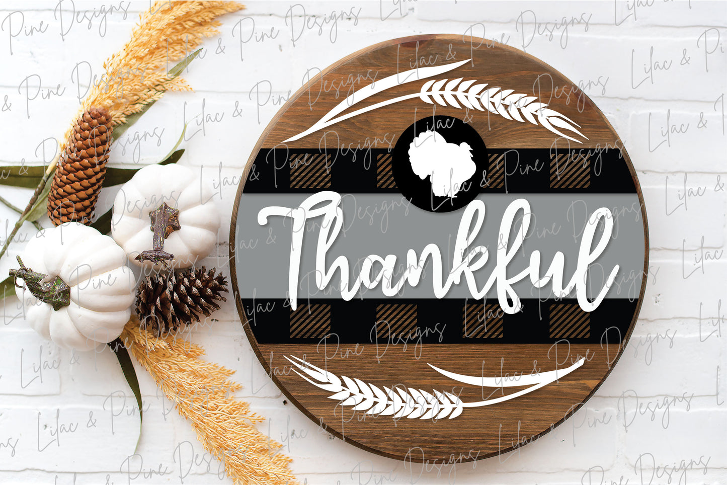Thankful turkey sign SVG, Thanksgiving round SVG, Fall Welcome, Turkey porch decor svg, buffalo plaid svg, Glowforge Svg, laser cut file