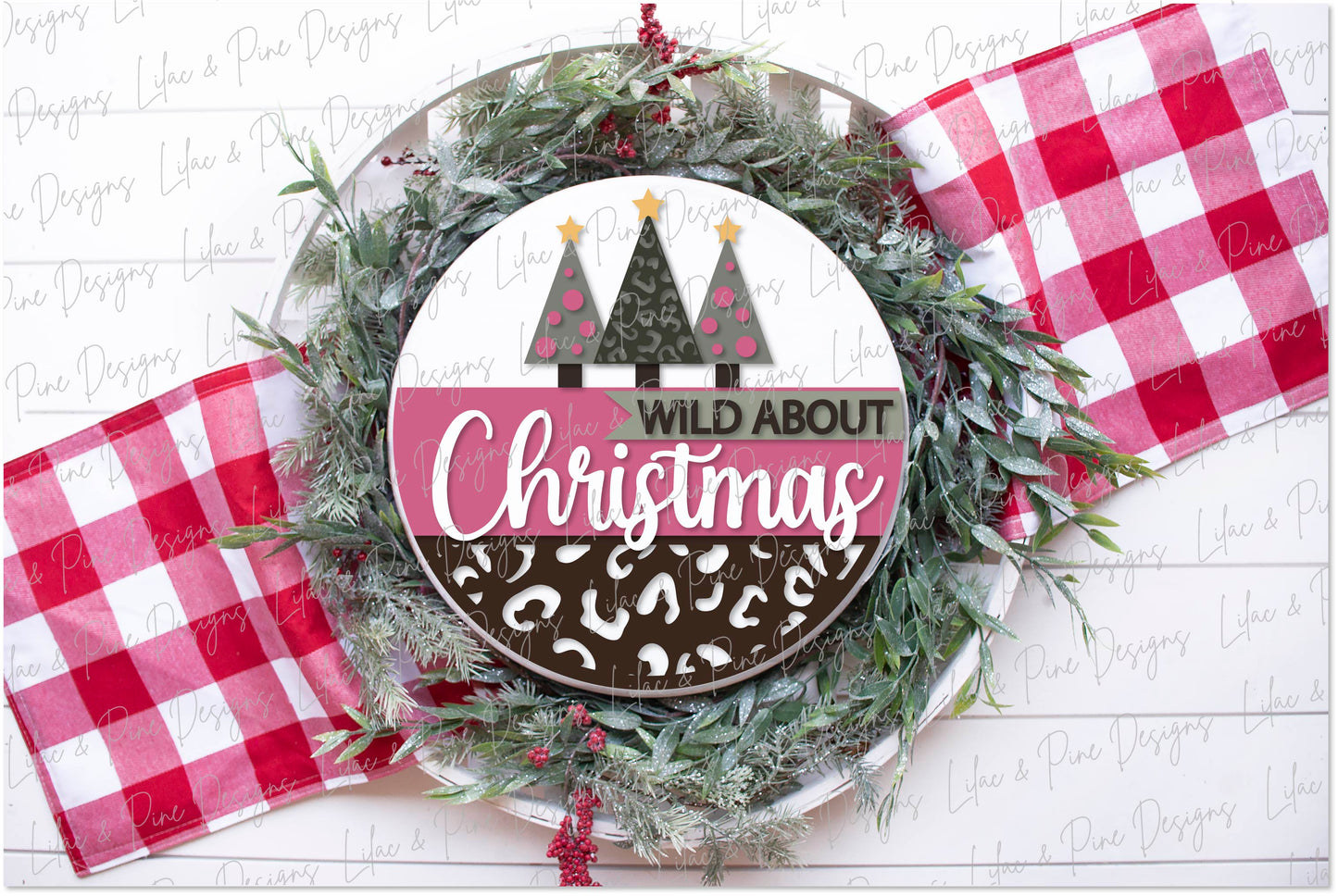 Wild about Christmas door round SVG, Christmas welcome SVG, Christmas tree SVG, leopard Christmas, laser cut file, Glowforge SVG