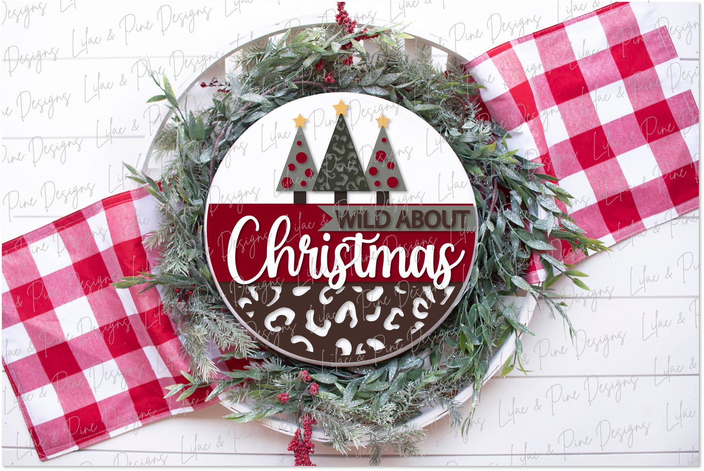 Wild about Christmas door round SVG, Christmas welcome SVG, Christmas tree SVG, leopard Christmas, laser cut file, Glowforge SVG