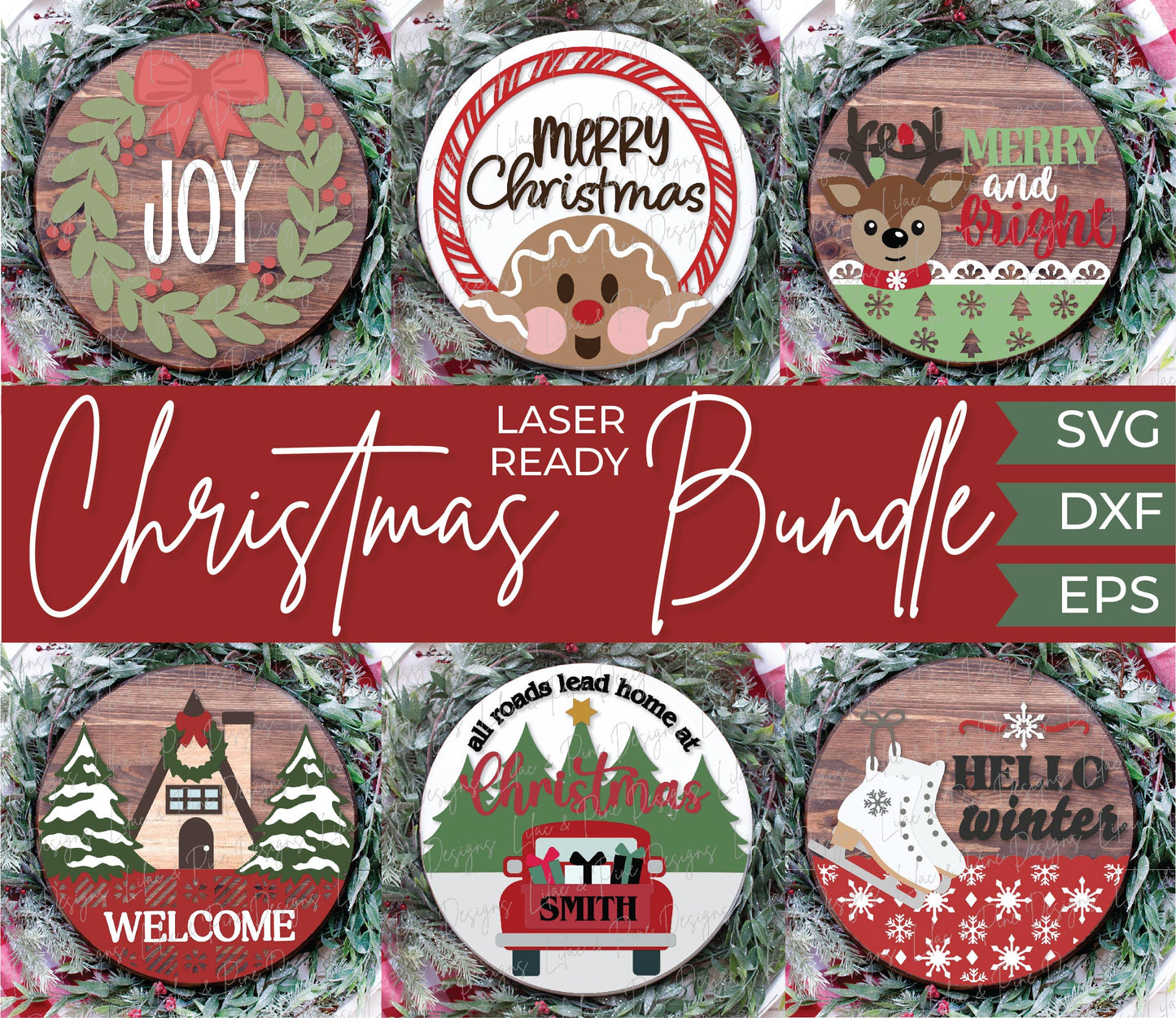 Christmas Door Hanger bundle SVG, Holiday welcome signs, Glowforge Svg, laser cut file
