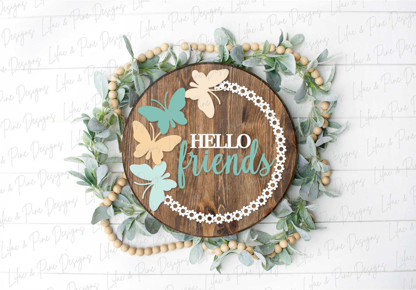 Hello friends butterfly door hanger, spring welcome sign, summer porch decor, baby name sign, Glowforge SVG, laser cut file