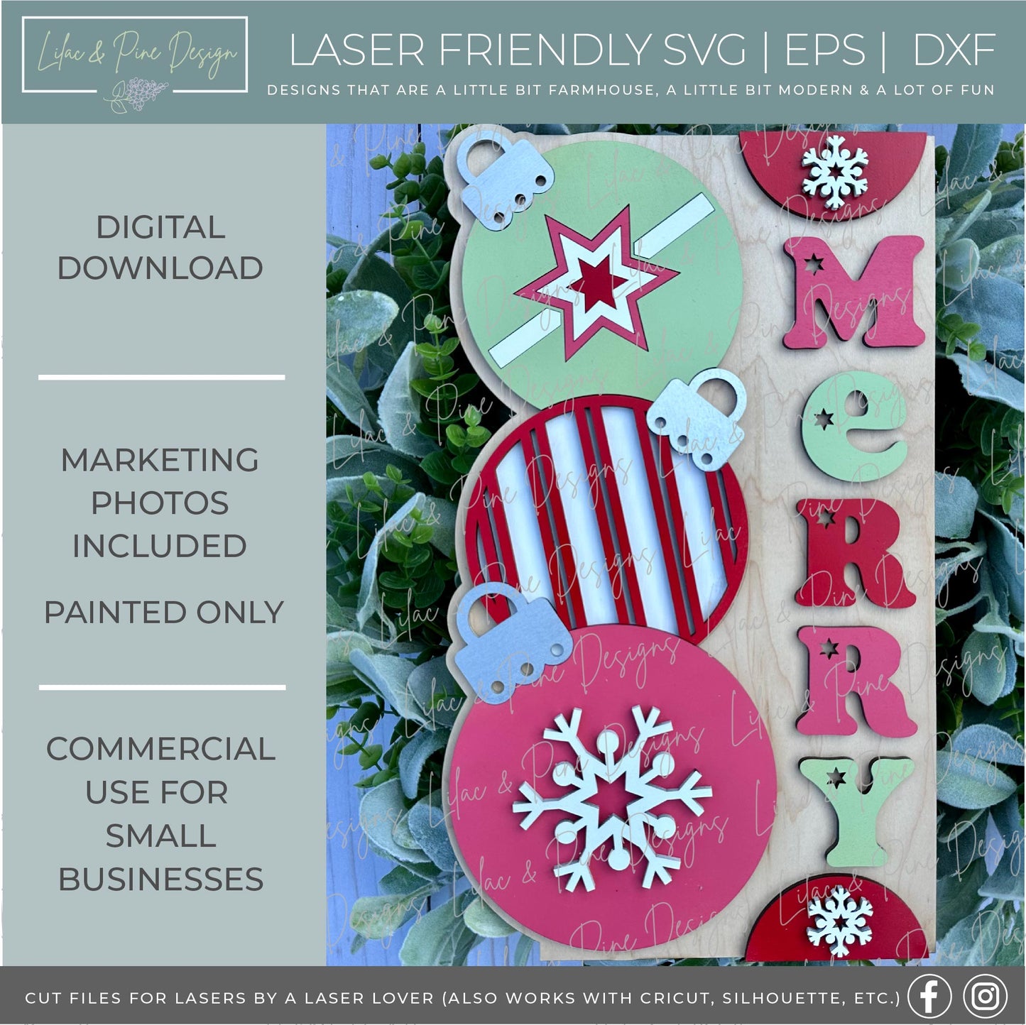 Merry Christmas sign SVG - Vintage ornament decor - Mid Century Modern Christmas SVG - Glowforge SVG - laser cut file