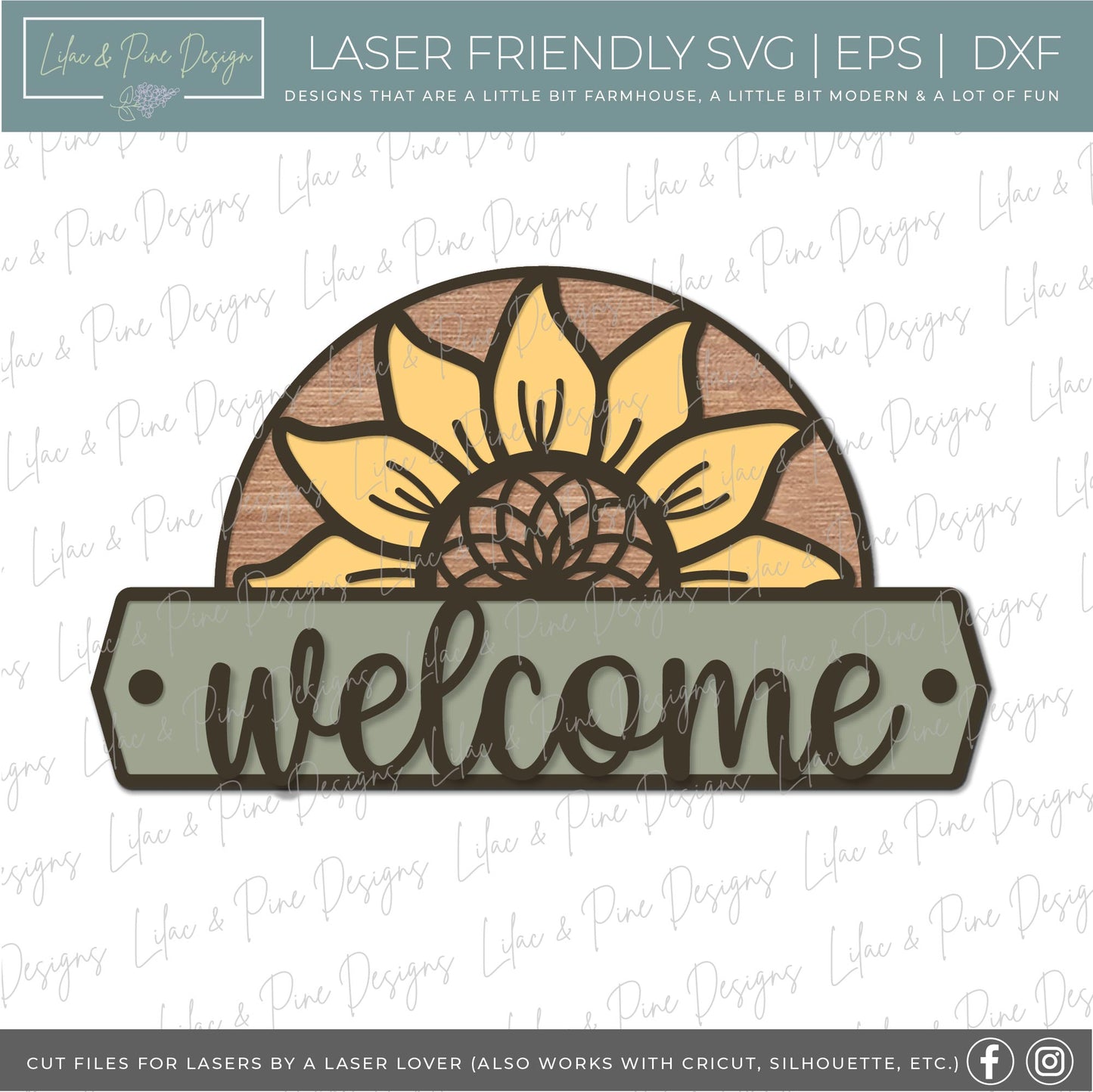 Sunflower welcome sign, shaped door hanger, summer porch sign, fall porch decor, Glowforge SVG, laser cut file