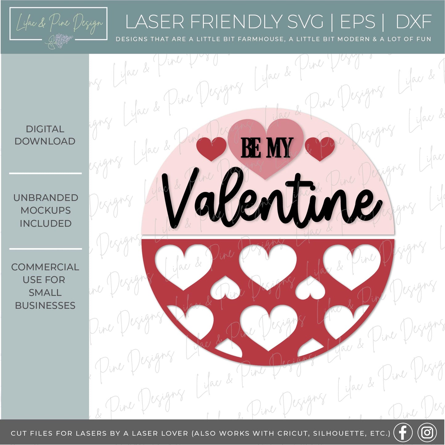 Round Interchangeable Insert - be my Valentine SVG - Lucky SVG - Glowforge SVG - laser cut file