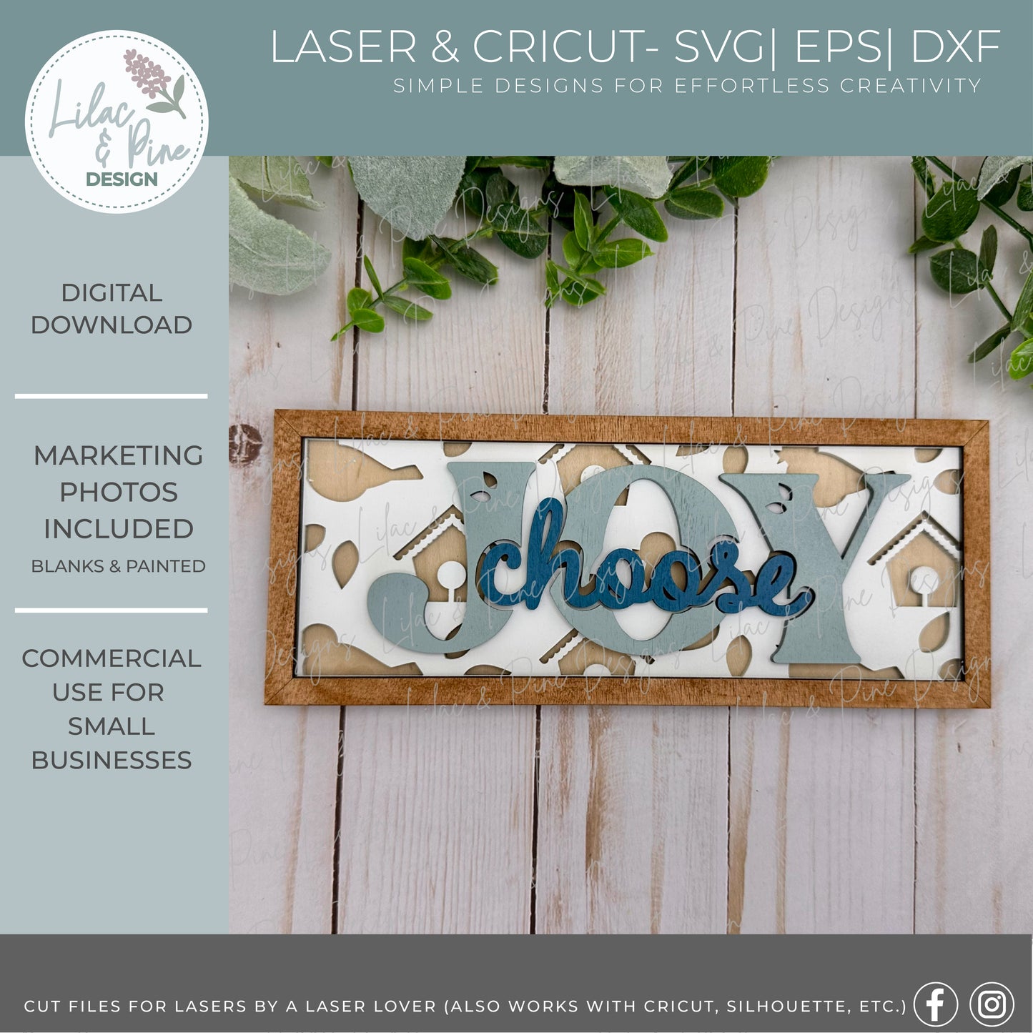 Choose Joy Rectangle sign SVG - Layered Laser Cut Birdhouse decor - Everyday SVG - Spring project template