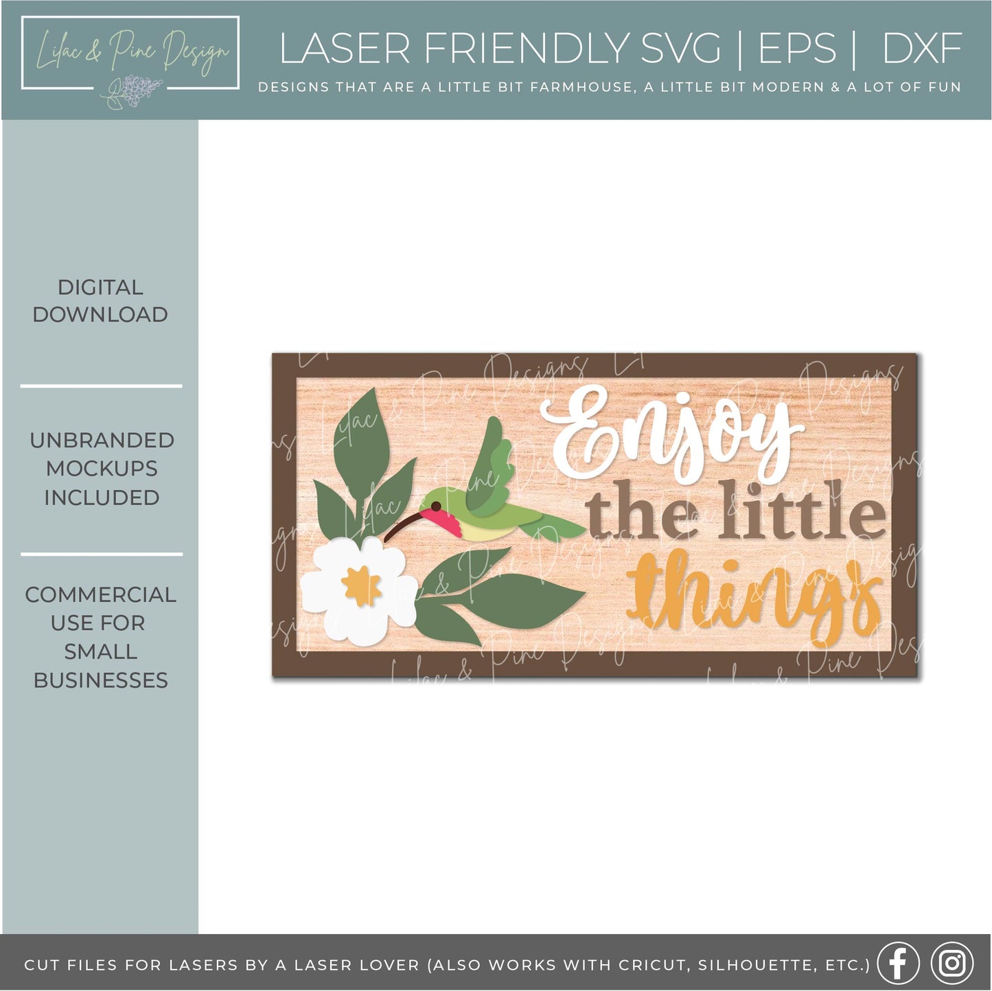 Enjoy the Little things SVG - hummingbird sign - laser cut file - Glowforge SVG