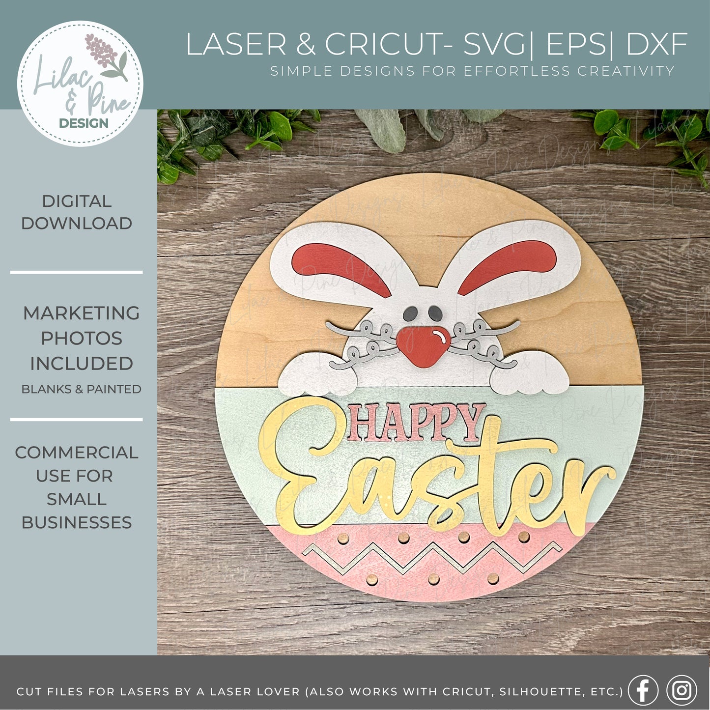Happy Easter sign SVG, funny bunny door hanger, goofy Easter bunny svg, Easter bunny welcome sign, Glowforge Svg, laser cut file, Cricut SVG (Copy)
