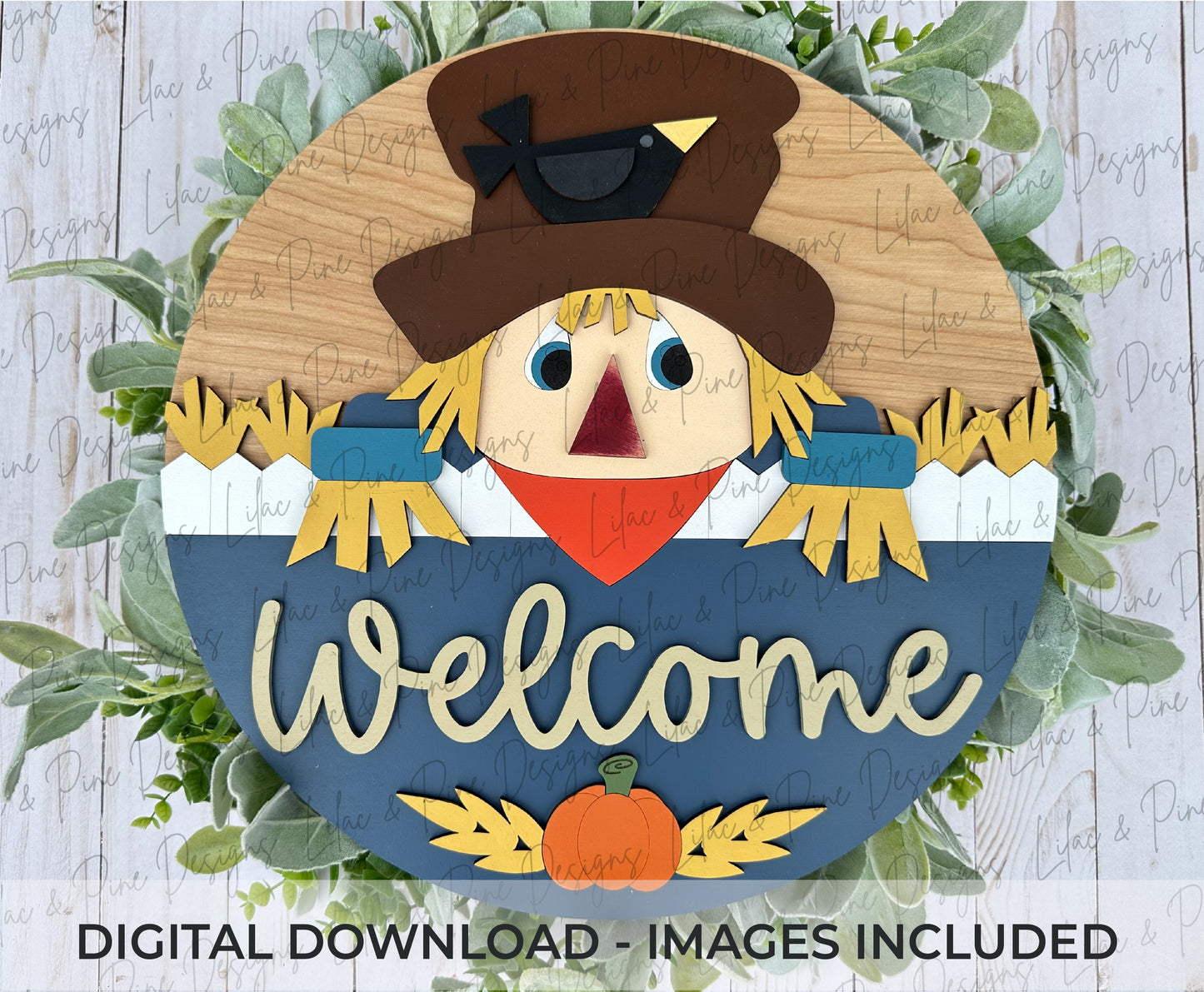 Scarecrow Round Sign SVG – 3 Fall Phrase Options (Hay There, Howdy, Welcome) – Laser Cut File for Door Hangers & Seasonal Decor (SVG | EPS | DXF)