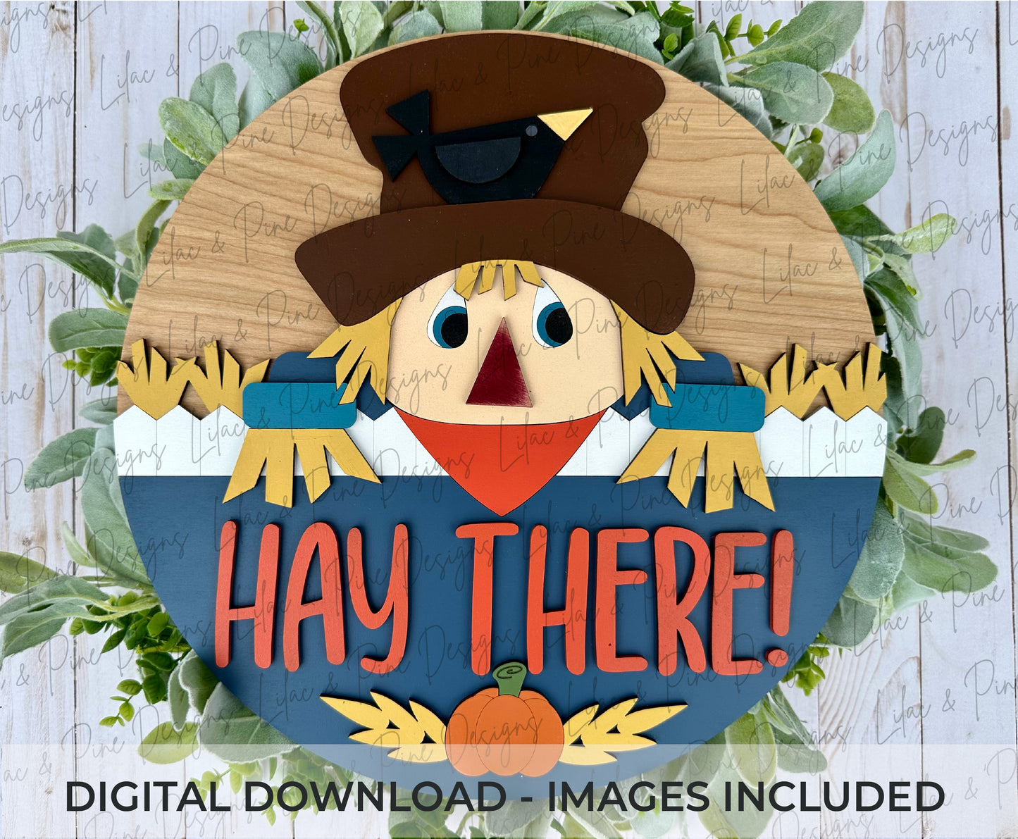 Scarecrow Round Sign SVG – 3 Fall Phrase Options (Hay There, Howdy, Welcome) – Laser Cut File for Door Hangers & Seasonal Decor (SVG | EPS | DXF)
