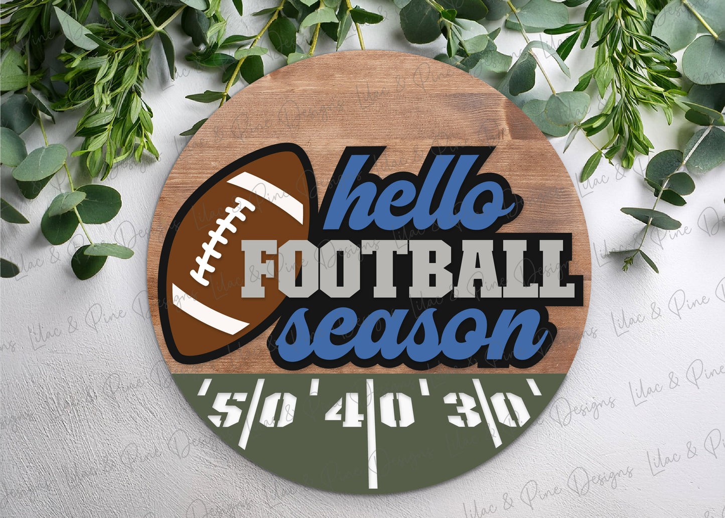 Hello Football Season SVG - Retro inspired football door hanger SVG - laser cut file: Glowforge, xTool, Lightburn - Cricut SVG