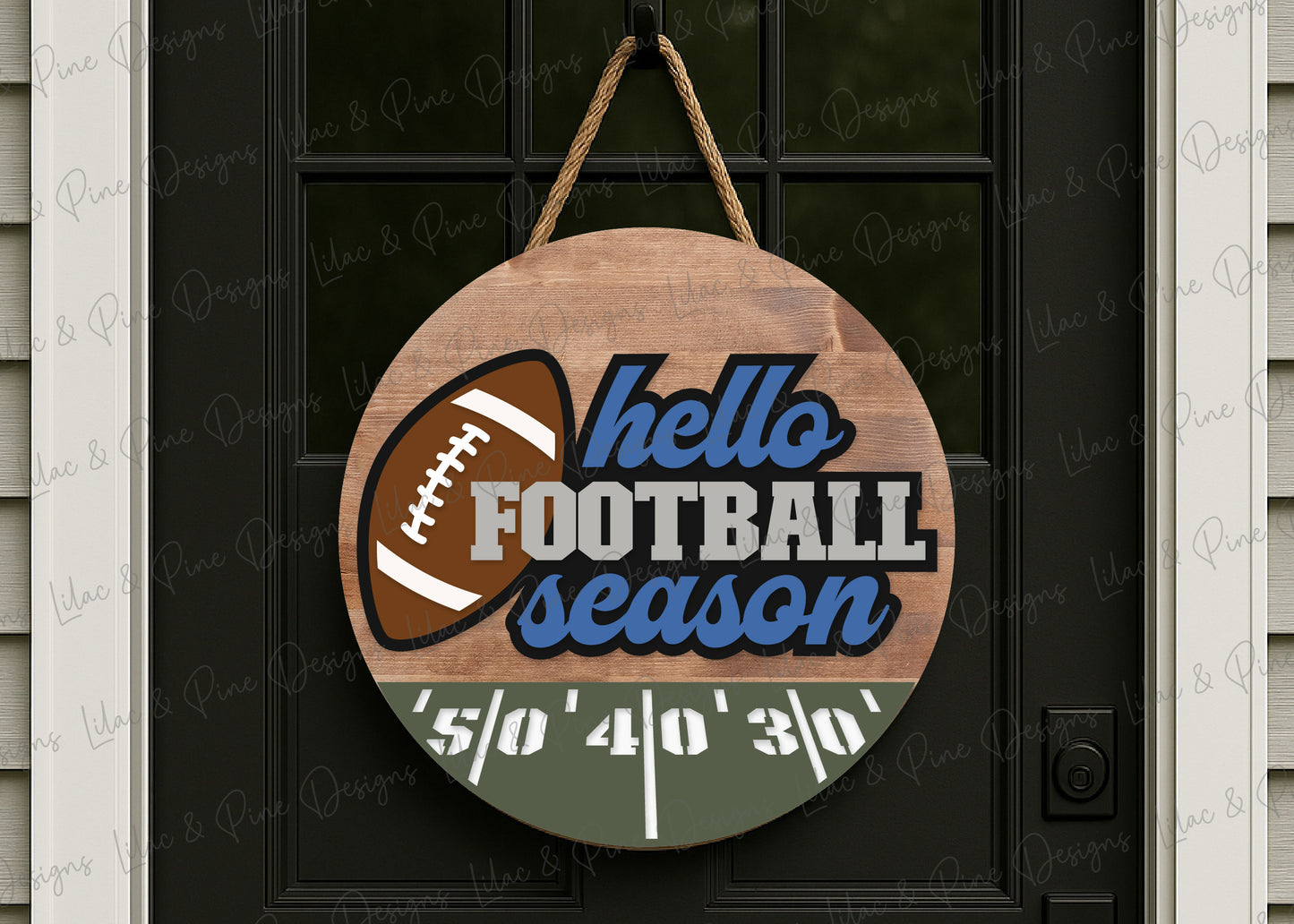 Hello Football Season SVG - Retro inspired football door hanger SVG - laser cut file: Glowforge, xTool, Lightburn - Cricut SVG