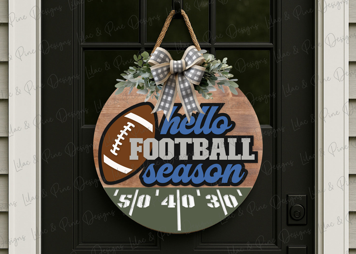 Hello Football Season SVG - Retro inspired football door hanger SVG - laser cut file: Glowforge, xTool, Lightburn - Cricut SVG