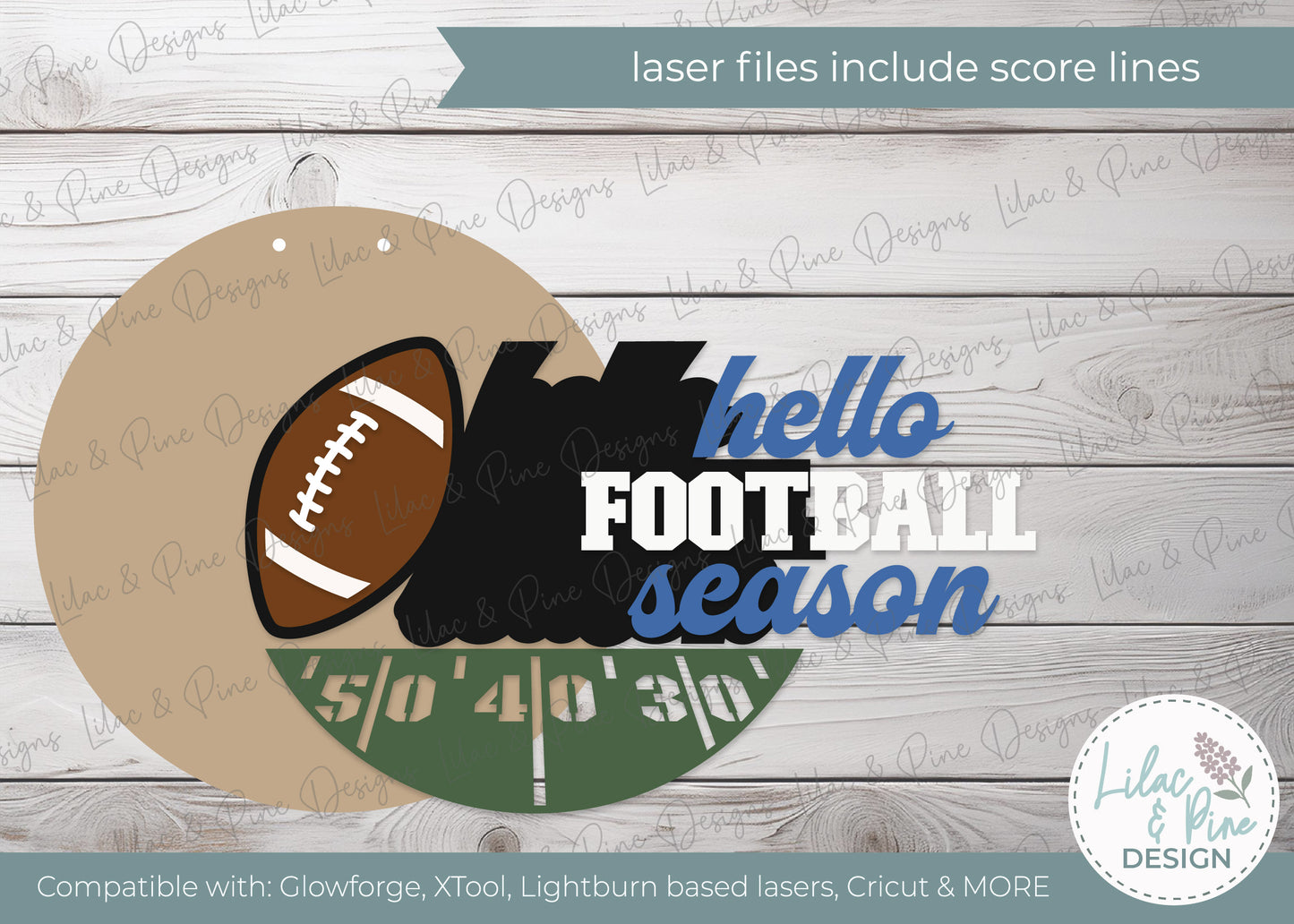 Hello Football Season SVG - Retro inspired football door hanger SVG - laser cut file: Glowforge, xTool, Lightburn - Cricut SVG