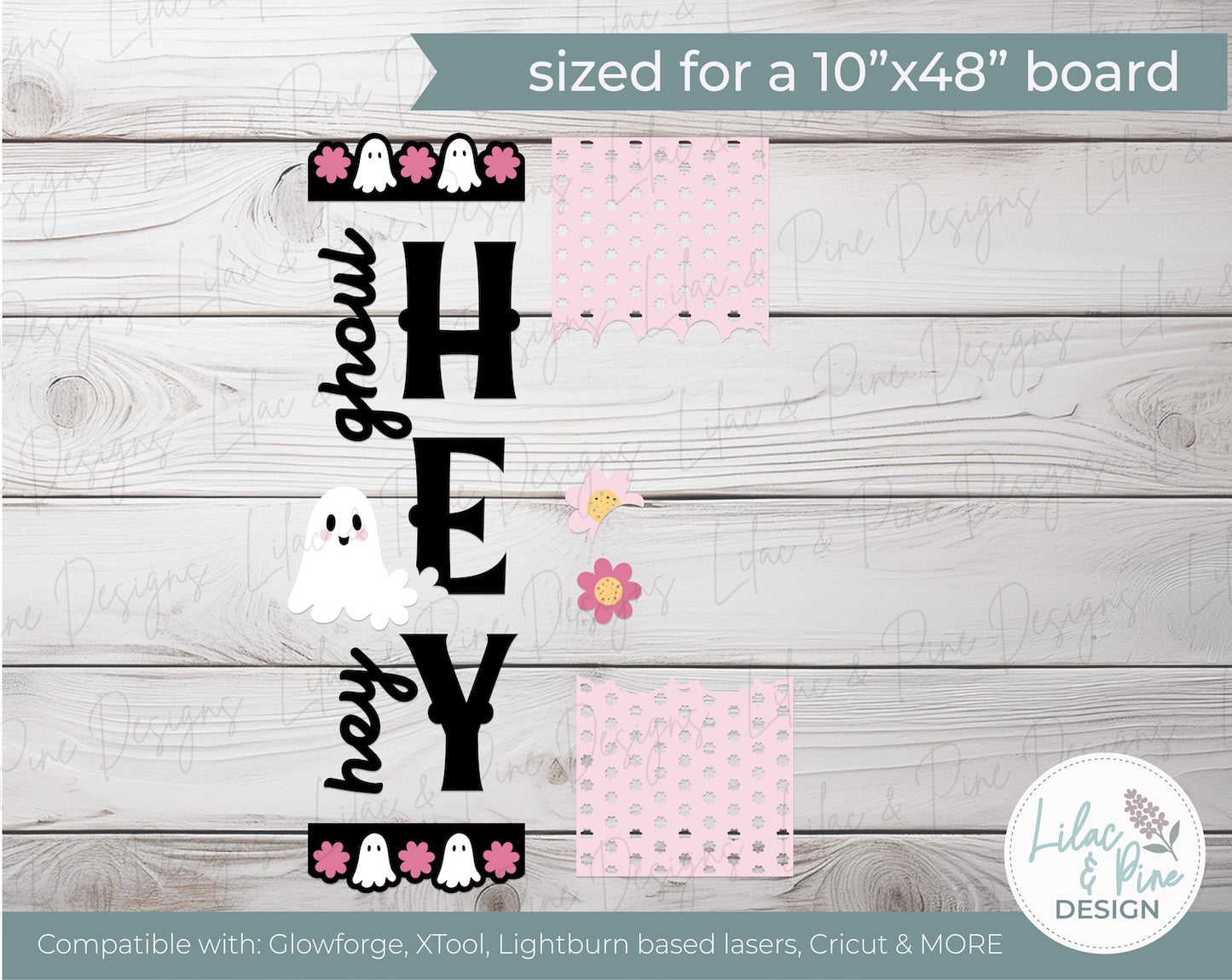 Hey Ghoul Hey SVG - Floral Ghost Halloween sign - Cute Girly porch leaner SVG - Pastel Spooky Season SVG - Cricut SVG - laser cut file: Glowforge, xTool, Lightburn