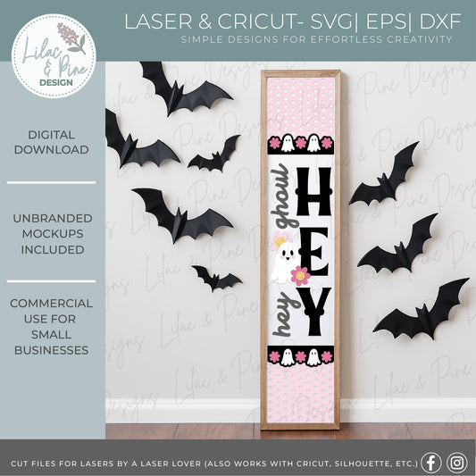 Hey Ghoul Hey SVG - Floral Ghost Halloween sign - Cute Girly porch leaner SVG - Pastel Spooky Season SVG - Cricut SVG - laser cut file: Glowforge, xTool, Lightburn